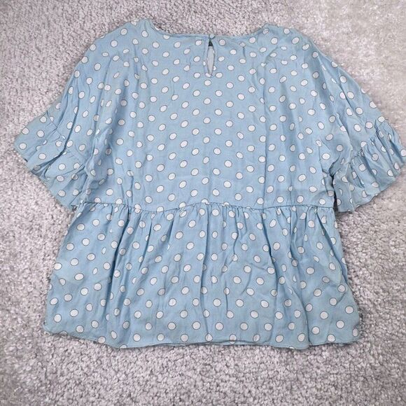 Boden Blue Polkadot Blouse Ruffle Sleeve - Picture 2 of 6